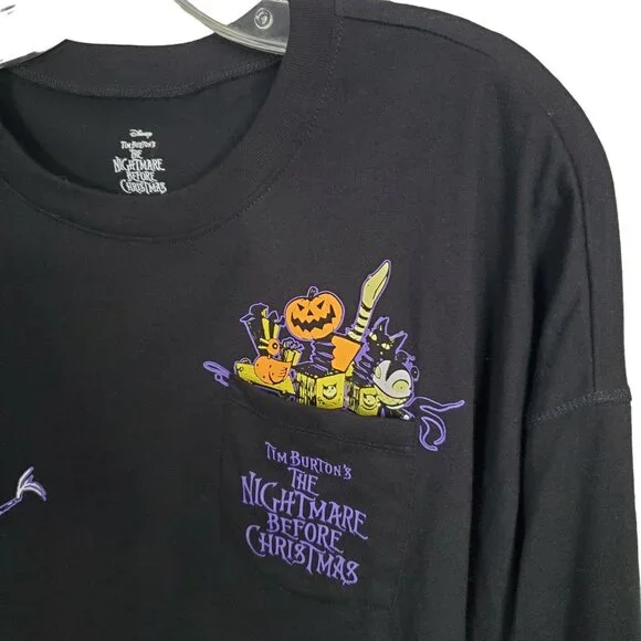 Disney Nightmare Before Christmas Womens Size  L Shirt Crop Tee Halloween Pocket - Picture 5 of 6